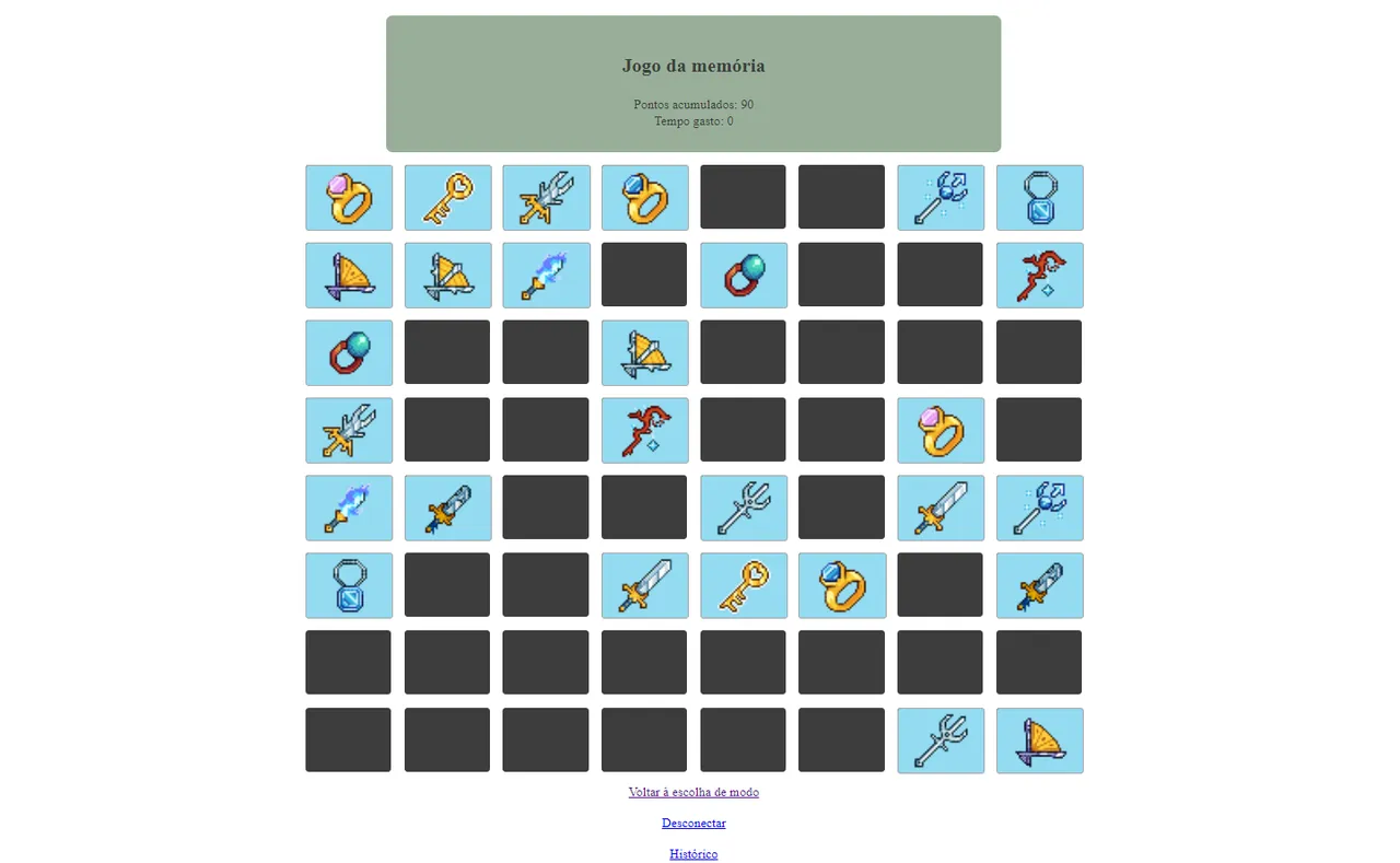 Jogo da Memória web com pixel art